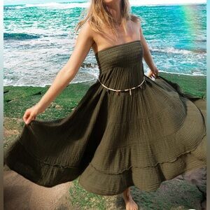 Sophia Skirt Cotton Flower Clothing Olive Green Smocked